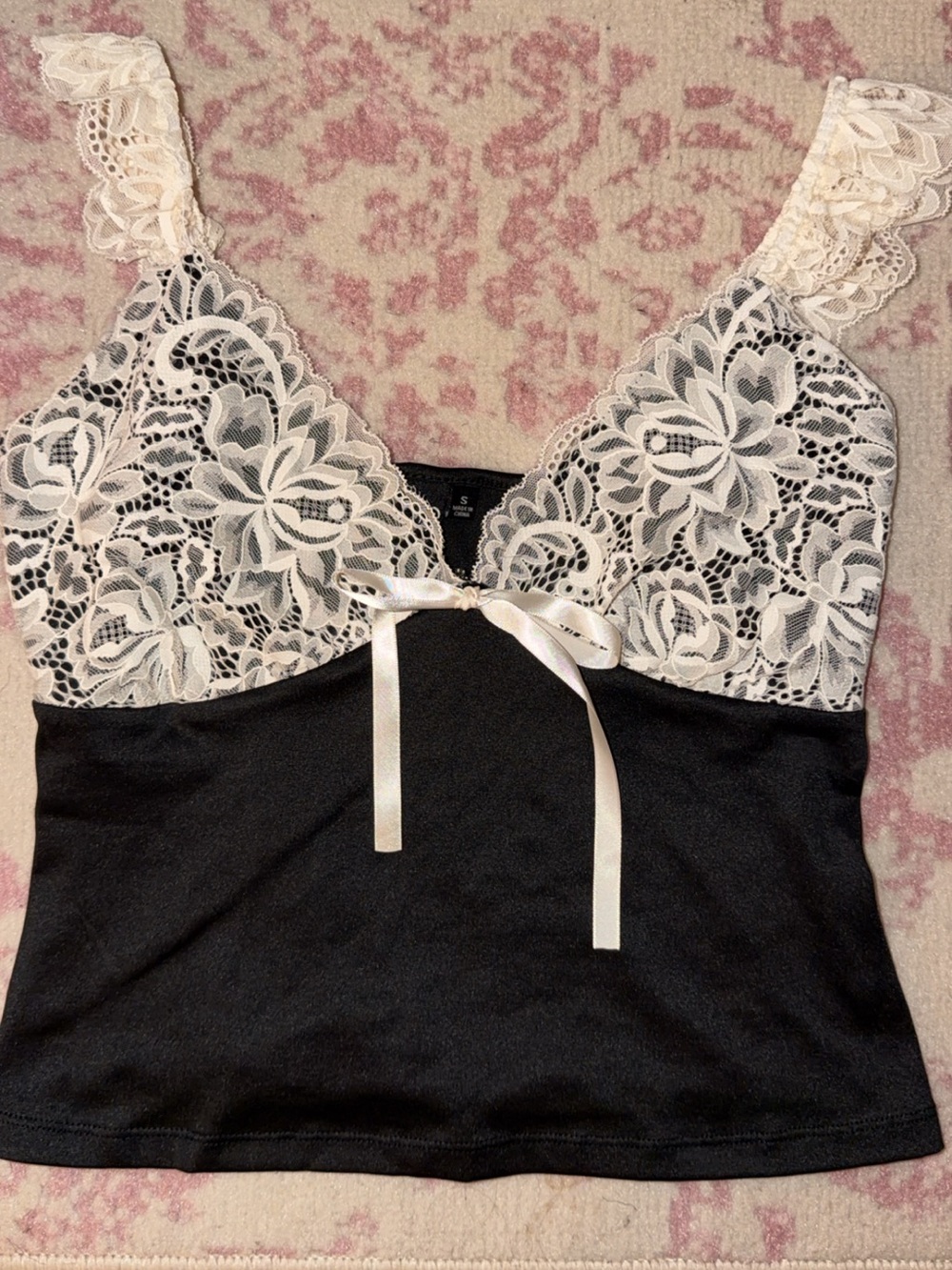 Windsor Black Chemise Top with Ivory Lace